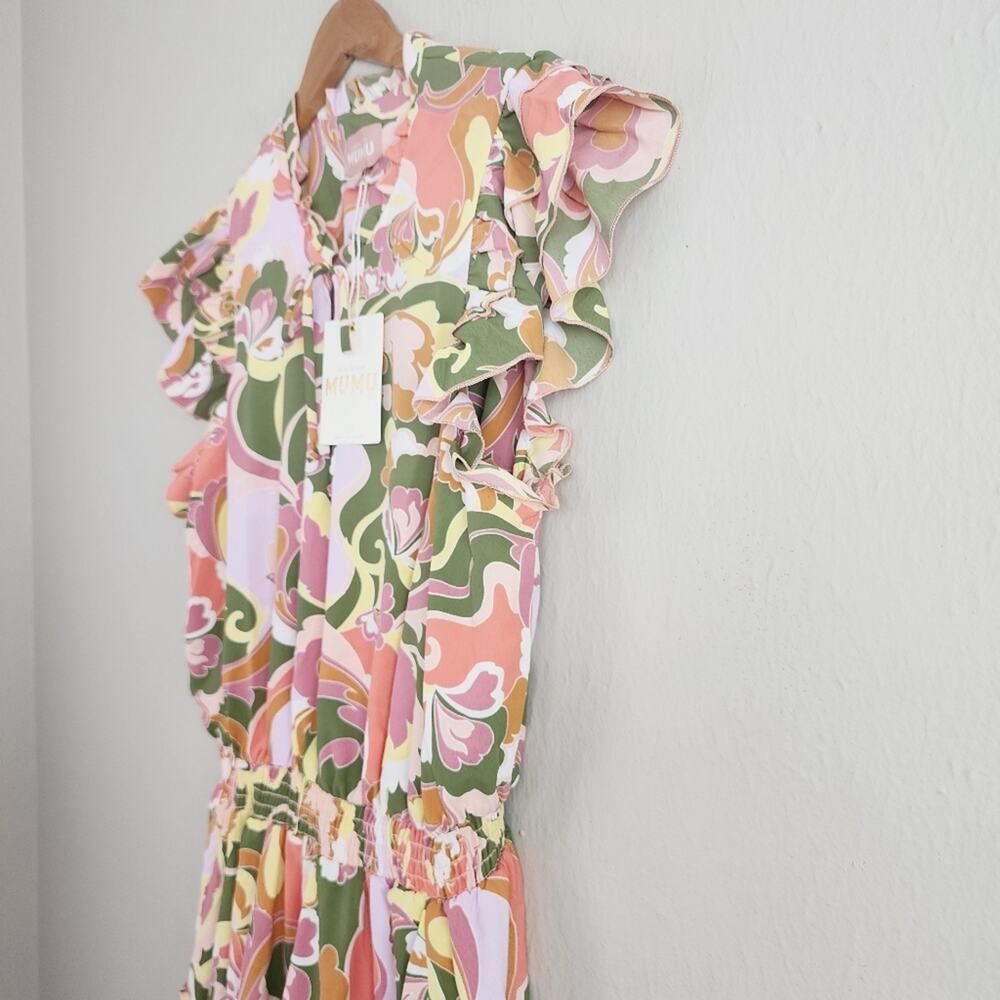 Show Me Your Mumu Wild Dreams Retro Ruffle Mini Dress Pink Green Floral NWT XXL - Picture 8 of 13